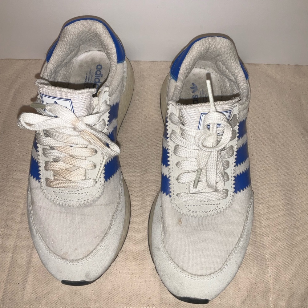 Adidas Classic White and Blue Trainers I-5923 Male 5 Retro Runners Woman 6.5/7